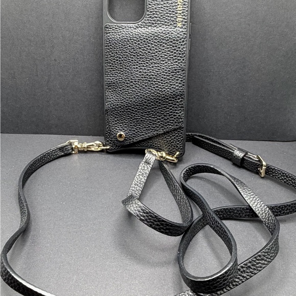 Bandolier Stylish Black Leather iPhone 12 Pro Max Case with Strap - Picture 3 of 5